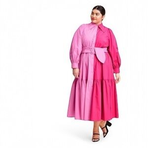 Christopher John Rogers x Target Two-Tone Pink Midi Shirt Dress New With Tags